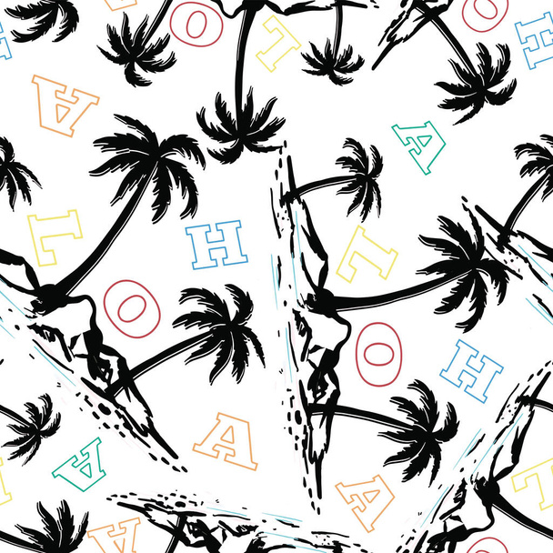 Moda moda Aloha palavras de texto com padrão de design de palma
 - Foto, Imagem