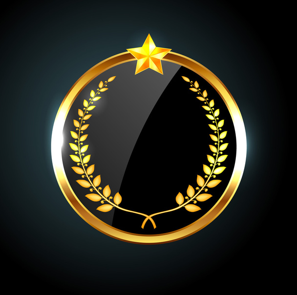 Étiquette ronde brillante noire vectorielle - bannière avec couronne de laurier et étoile dorée
 - Vecteur, image