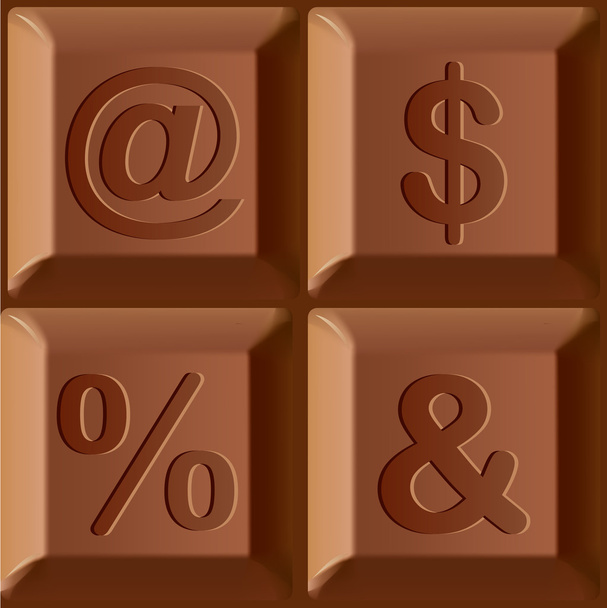 Set vettoriale di caratteri stilizzati stampati su blocchi di barretta di cioccolato. Segni Email, dollaro, per cento
 - Vettoriali, immagini