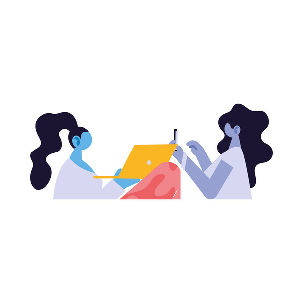 mulheres conectadas on-line por diferentes meios eletrônicos
 - Vetor, Imagem