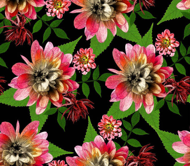 Λουλούδι απρόσκοπτη σχέδιο φύλλων μοτίβο και κλαδιά - Φωτογραφία, εικόνα