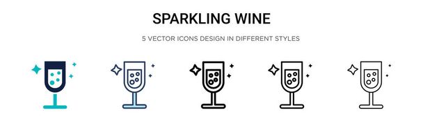 Icono de vino espumoso en línea llena, delgada, contorno y estilo de trazo. Ilustración vectorial de dos colores y negro vino espumoso vector iconos diseños se pueden utilizar para móviles, ui, web - Vector, imagen