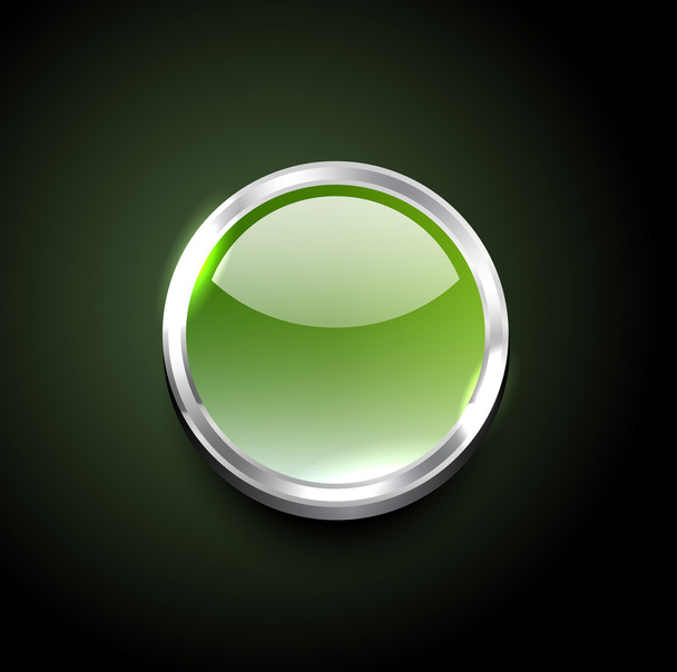 Векторная глянцевая круглая кнопка с блестящей металлической серебряной рамой
 - Вектор,изображение