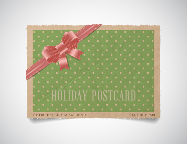 Vector vintage dotted paper card template with a pink silky ribbon bow knot - Vektor, obrázek