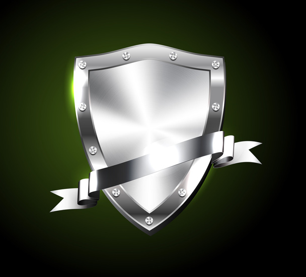 Vector brushed silver steel shiny shield with silver ribbon - Vetor, Imagem