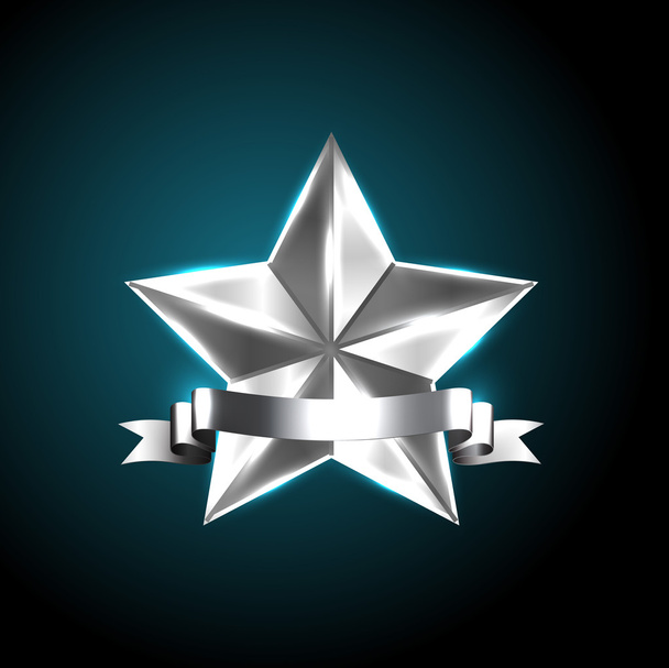 Vector silver shiny star with silver ribbon - Vektör, Görsel