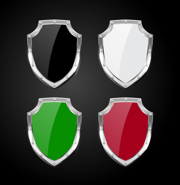 Vector collection of glossy shields with silver steel borders - Vektör, Görsel