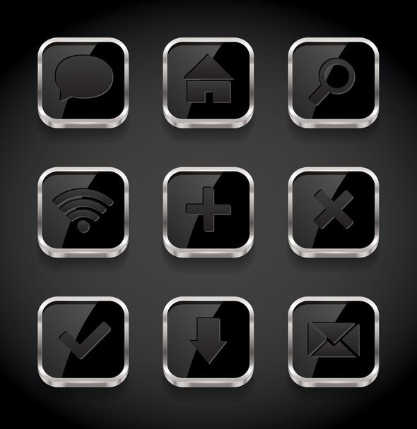 Vector black glossy square icons collection - Vector, Image