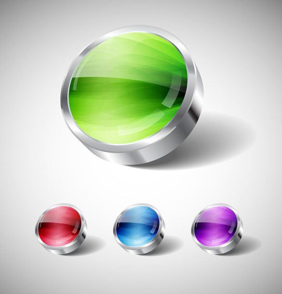 Vector 3d glass and steel glossy round buttons - Vector, Imagen