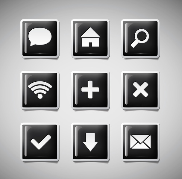 Vector black square soft plastic glossy icons collection - Vector, Image