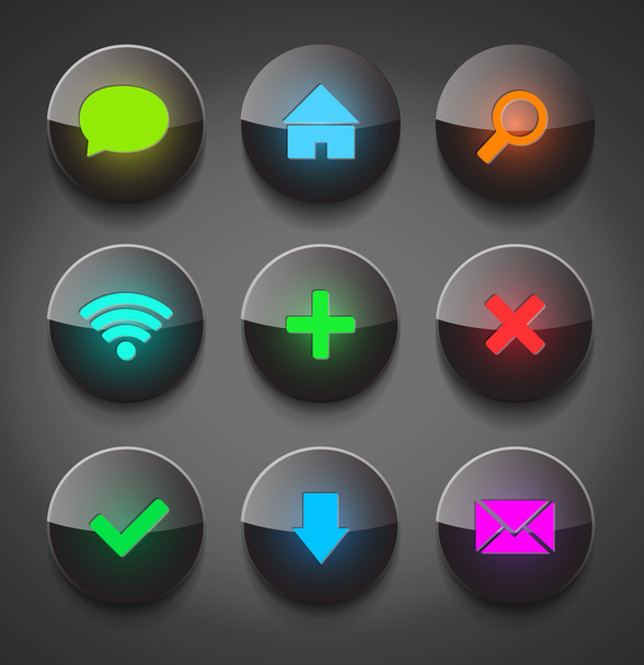 Vector black glossy neon icons collection - Вектор,изображение