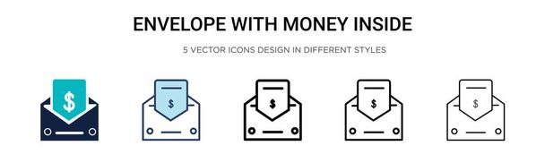 Envelope with money inside icon in filled, thin line, outline and stroke style. Vector illustration of two colored and black envelope with money inside vector icons designs can be used for mobile, - Vector, Image