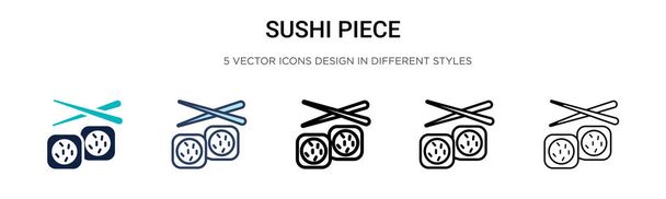 Icône de la pièce Sushi en ligne fine et remplie, contour et style de trait. Illustration vectorielle de deux icônes vectorielles de pièces de sushi colorées et noires peut être utilisé pour mobile, ui, web - Vecteur, image