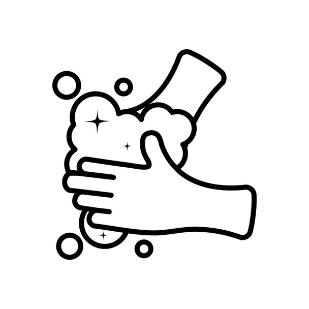 mytí rukou s ikonou mýdlové vody, styl linky - Vektor, obrázek