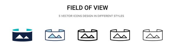 Icono de campo de visión en línea llena, delgada, contorno y estilo de trazo. Ilustración vectorial de dos colores y negro campo de visión vector iconos diseños se pueden utilizar para móviles, ui, web - Vector, Imagen