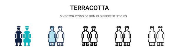 Terracotta icoon in gevulde, dunne lijn, omtrek en slagstijl. Vector illustratie van twee gekleurde en zwarte terracotta vector pictogrammen ontwerpen kunnen worden gebruikt voor mobiele, ui, web - Vector, afbeelding
