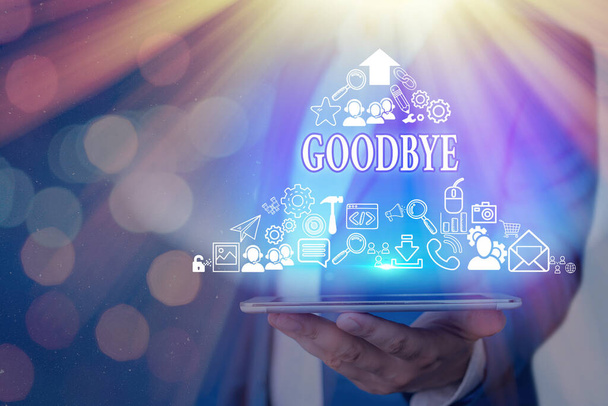 Text sign showing Goodbye. Conceptual photo used to express good wishes when parting or end of a conversation. - Photo, Image