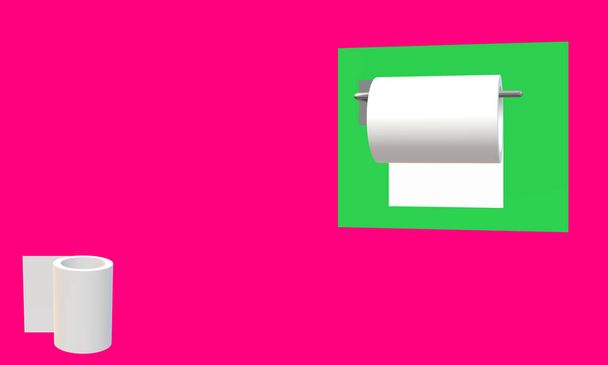 Roll of toilet paper and holder. Star item icon in the COVID-19 era. Green and fuchsia tones. 3D group illustration of this item with increasing value. - Photo, Image