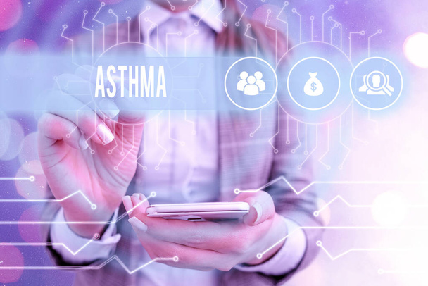 Text sign showing Asthma. Conceptual photo Respiratory condition marked by spasms in the bronchi of the lungs. - Photo, Image