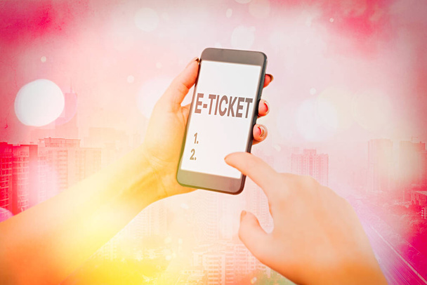 Text sign showing E Ticket. Conceptual photo Digital ticket that is as valid as a paper ticket or its equivalent. - Photo, Image