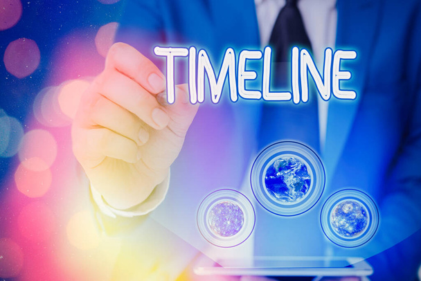 Word writing text Timeline. Business concept for graphical representation of period time on which events are marked Elements of this image furnished by NASA. - Photo, Image