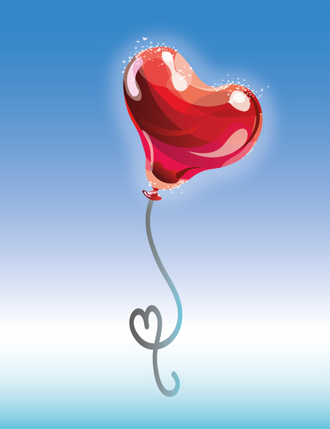 青い空に赤い心臓バルーン - ベクター画像