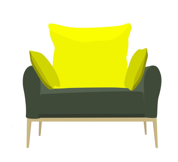 白い背景に黄色のアームチェア。家具は断熱されています。近代的な家具. - ベクター画像
