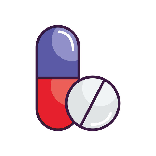 cápsula de medicina y píldora icono, estilo de color de línea
 - Vector, Imagen