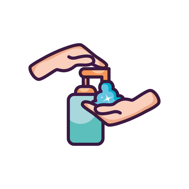 kéz és szappan palack ikon, vonal színe stílus - Vektor, kép