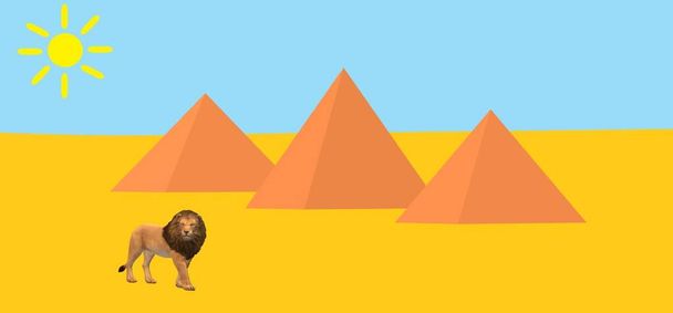 Löwe an Pyramiden in Ägypten - Foto, Bild