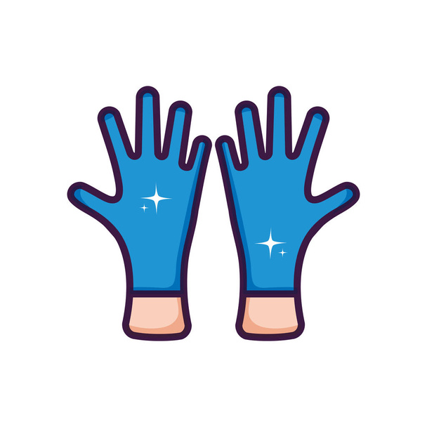 рука з іконкою чистячих рукавичок, стиль лінії кольору
 - Вектор, зображення