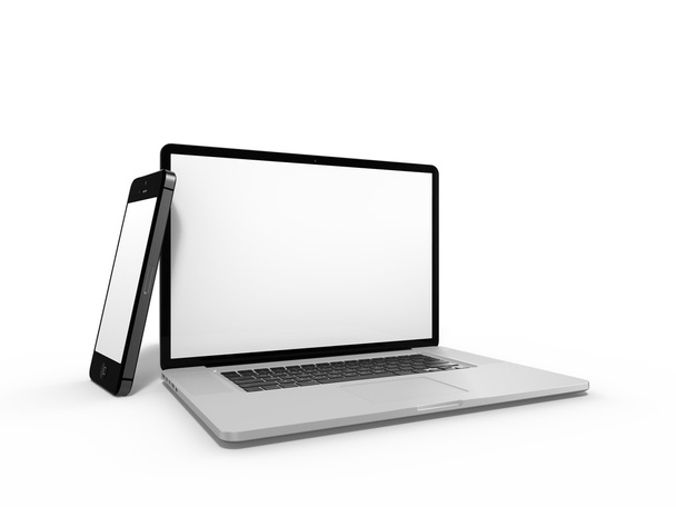 Laptop with smartphone - Photo, image