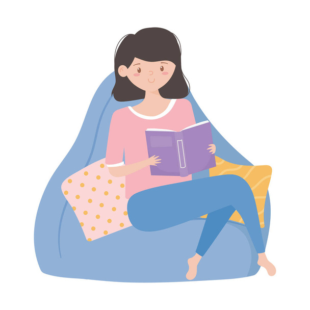niña leyendo libro en silla aislado icono sobre fondo blanco
 - Vector, imagen