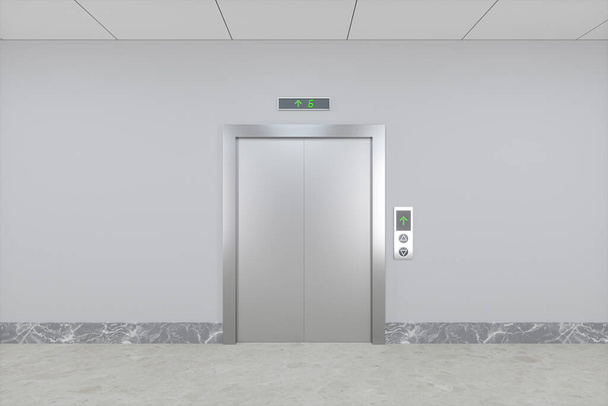 廊下のエレベーター3Dレンダリング。コンピュータ・デジタル・ドローイング. - 写真・画像