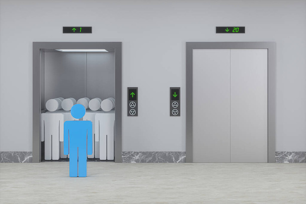 O elevador no corredor, renderização 3d. Desenho digital de computador
. - Foto, Imagem