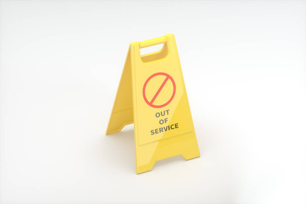 Signo de piso amarillo con "fuera de servicio" en él, representación 3d. Dibujo digital informático
. - Foto, imagen