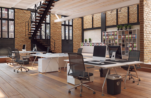 nykyaikainen toimisto sisustus. 3d renderöinti suunnittelu käsite - Valokuva, kuva