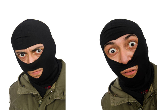 Преступник в маске, изолированной на белом - Фото, изображение
