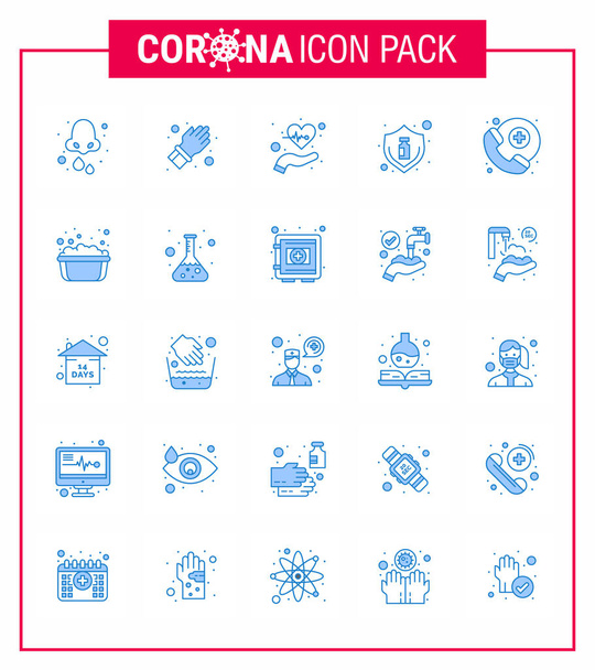 Koronavírus megelőző készlet ikonok. 25 Kék ikon, mint a vírus, védelem, ellátás, influenza, élet vírusos koronavírus 2019-nov betegség Vektor tervezési elemek - Vektor, kép