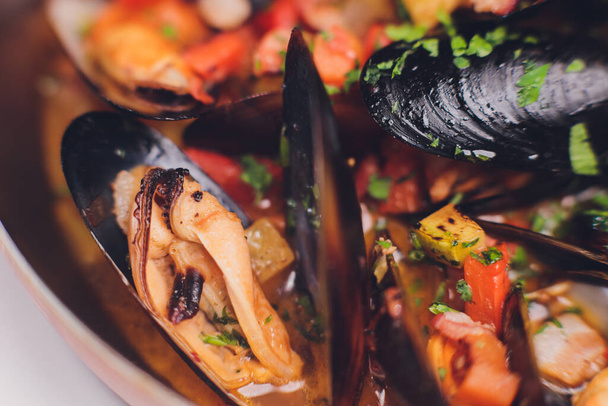 Macro close up of appetizing fresh Steamed sea mussels. - Фото, зображення