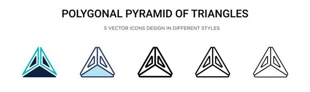 Piramide poligonale di triangoli icona in pieno, linea sottile, contorno e stile ictus. Illustrazione vettoriale di due piramide poligonale colorata e nera di triangoli disegni icone vettoriali possono essere utilizzati per - Vettoriali, immagini