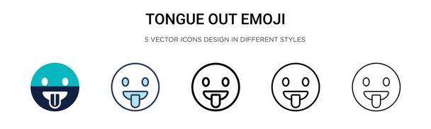 Vyjměte ikonu emoji ve vyplněném tenkém řádku, obrysu a stylu tahu. Vektorové ilustrace dvou barevných a černých jazyků ven emoji vektorové ikony designy lze použít pro mobilní, ui, web - Vektor, obrázek