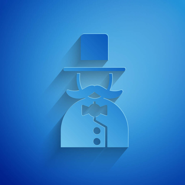 Řez papíru Kouzelník ikona izolované na modrém pozadí. Papírový styl. Vektorová ilustrace - Vektor, obrázek