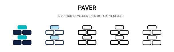 Иконка Paver заполнена, тонкая линия, контур и стиль штриха. Векторная иллюстрация двух цветных и черных векторных иконок асфальта может быть использована для мобильных, уи, веб
 - Вектор,изображение
