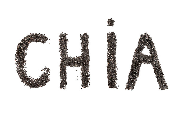 palabra chia hecha por semillas aisladas en blanco - Foto, imagen