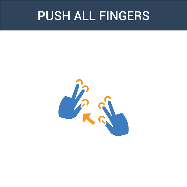 two colored Push all fingers to slide and expand concept vector icon. 2 color Push all fingers to slide and expand vector illustration. isolated blue and orange eps icon on white background. - Vector, Image