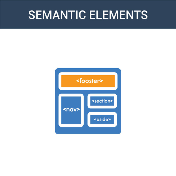 dvě barevné sémantické prvky koncept vektorové ikony. 2 barvy Sémantické prvky vektorové ilustrace. izolované modré a oranžové eps ikona na bílém pozadí. - Vektor, obrázek