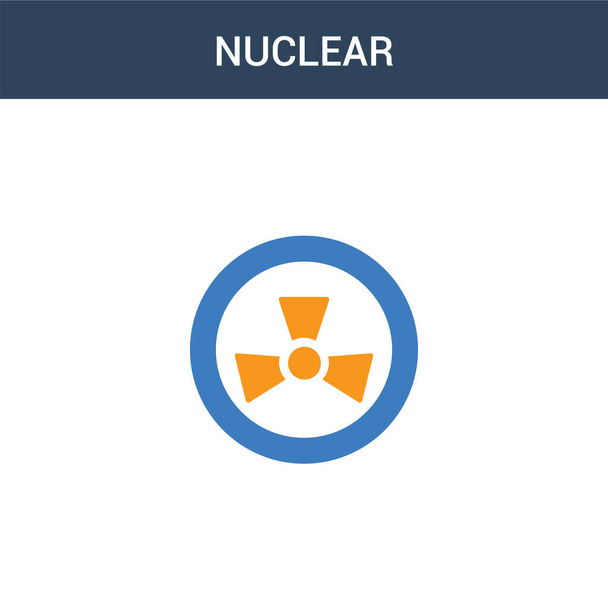 2色の原子力概念ベクトルのアイコン。2色核ベクトルイラスト。白の背景に青とオレンジの葉のアイコンがあり. - ベクター画像