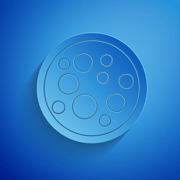 Papiergeschnittenes Virus-Symbol isoliert auf blauem Hintergrund. Coronavirus 2019-nCoV. Bakterien und Keime, Zellkrebs, Mikroben, Pilze. Papierkunst. Vektorillustration - Vektor, Bild
