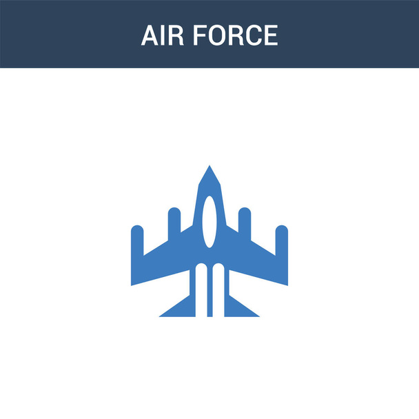 2つのカラー空軍のコンセプトベクトルアイコン。2色空軍ベクトルイラスト。白の背景に青とオレンジの葉のアイコンがあり. - ベクター画像